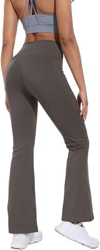 Flare High Waist Women Yoga Pant with Pockets Crossover Compression Workout Leggings Pet Hair Resistant in Saudi Arabia