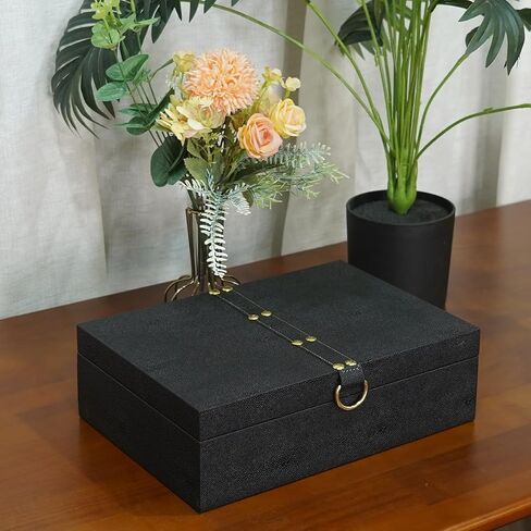 Black artificial leather box, jewelry storage box, identification storage box, rectangular box, living room desktop decoration box (11.85 * 8.38 * 3.66inch) in Kuwait