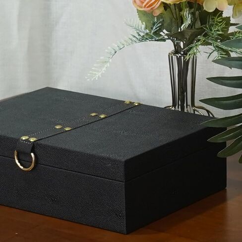 Black artificial leather box, jewelry storage box, identification storage box, rectangular box, living room desktop decoration box (11.85 * 8.38 * 3.66inch) in Kuwait