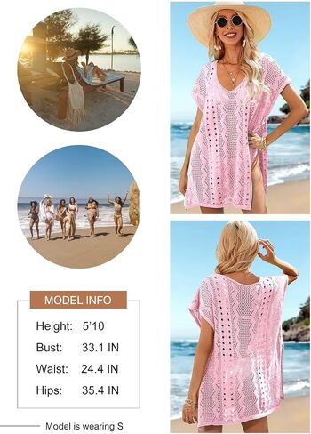 Dokotoo Women's Crochet Cover Up Swimwear Beachwear Scoop Neck Short Sleeve Mini Dress Beach Dress Crochet Coverups for Women in Saudi Arabia