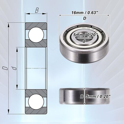 ACROPIX 625ZZ 5x16x5mm درع معدني مزدوج صف واحد محامل كروية ذات أخدود عميق لون فضي - حزمة من 5 in Kuwait
