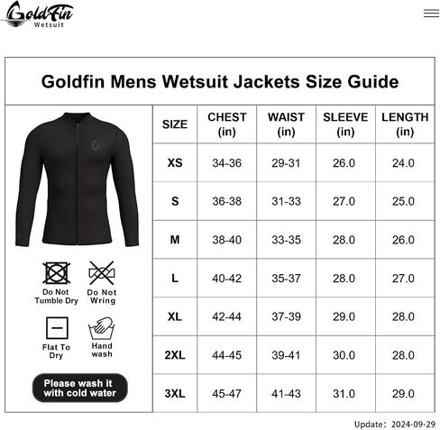 GoldFin Mens Wetsuit Top, 3mm Wetsuits Men Neoprene Jacket Long Sleeve Wet Suits for Water Sports Diving Surfing Kayaking Swimming in Kuwait