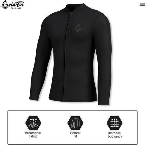 GoldFin Mens Wetsuit Top, 3mm Wetsuits Men Neoprene Jacket Long Sleeve Wet Suits for Water Sports Diving Surfing Kayaking Swimming in Kuwait
