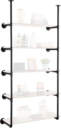 VEVOR Industrial Pipe Shelf, 5 Tier 2PCS, 9.84in Applicable Board Width Wall-Mount Floating Rustic Wood Shelves Bracket Bookshelf,Storage Holder for Kitchen Bedroom Bathroom, (Planks NOT Included) in Saudi Arabia