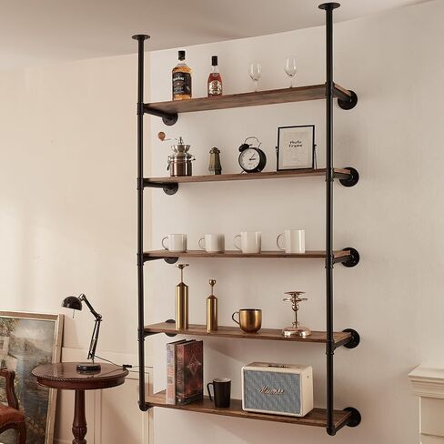 VEVOR Industrial Pipe Shelf, 5 Tier 2PCS, 9.84in Applicable Board Width Wall-Mount Floating Rustic Wood Shelves Bracket Bookshelf,Storage Holder for Kitchen Bedroom Bathroom, (Planks NOT Included) in Saudi Arabia