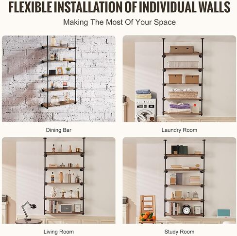 VEVOR Industrial Pipe Shelf, 5 Tier 2PCS, 9.84in Applicable Board Width Wall-Mount Floating Rustic Wood Shelves Bracket Bookshelf,Storage Holder for Kitchen Bedroom Bathroom, (Planks NOT Included) in Saudi Arabia