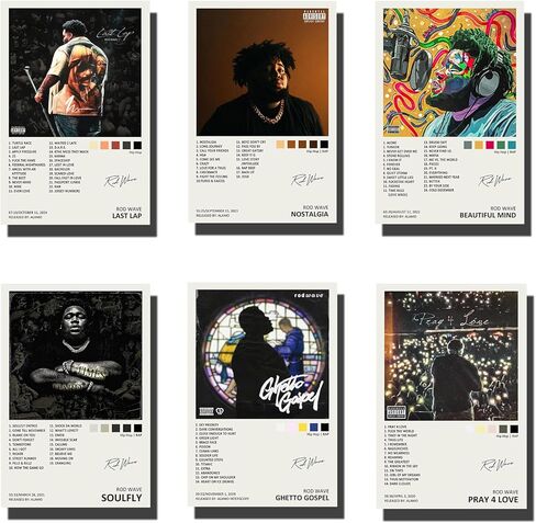 YGULC Rod Poster Wave (مجموعة من 6) ملصق Last Lap Nostalgia Beautiful Mind Soulfly Ghetto Gospel Pray 4 Lover Music Album Cover موقع بإصدار محدود من القماش بدون إطار: 08x12 بوصة (20x30 سم) in Saudi Arabia