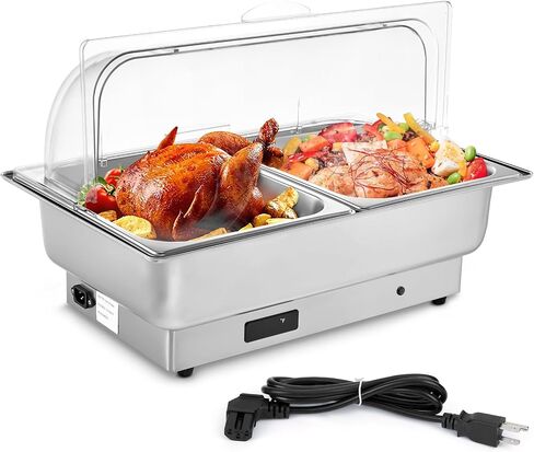 9 Qt Electric Chafing Dish Buffet Set, with Roll Top Viewing Lid, Stainless Steel Food Warming Tray, for Parties, Dinners and Catering, 1PACK in Saudi Arabia