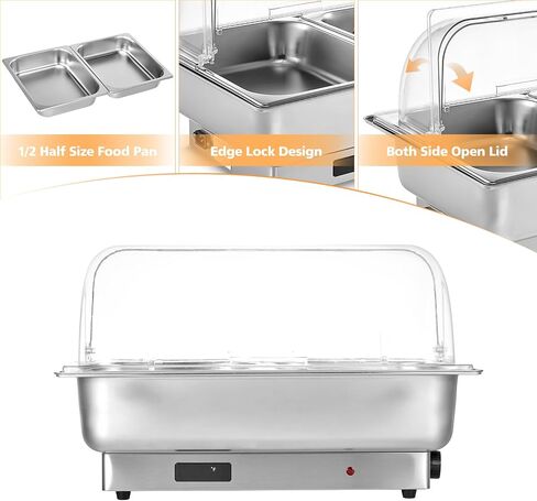 9 Qt Electric Chafing Dish Buffet Set, with Roll Top Viewing Lid, Stainless Steel Food Warming Tray, for Parties, Dinners and Catering, 1PACK in Saudi Arabia