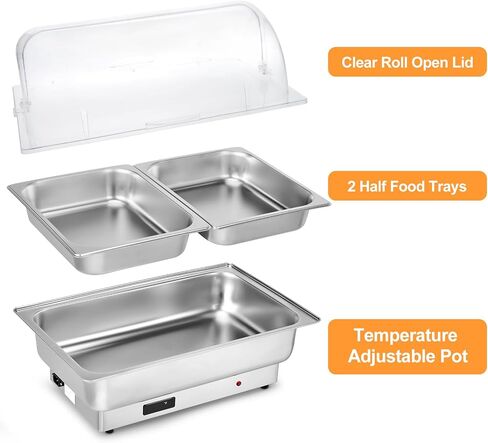 9 Qt Electric Chafing Dish Buffet Set, with Roll Top Viewing Lid, Stainless Steel Food Warming Tray, for Parties, Dinners and Catering, 1PACK in Saudi Arabia