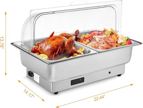 9 Qt Electric Chafing Dish Buffet Set, with Roll Top Viewing Lid, Stainless Steel Food Warming Tray, for Parties, Dinners and Catering, 1PACK in Saudi Arabia