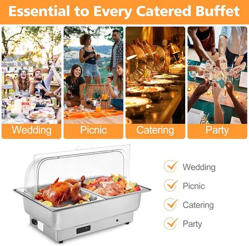 9 Qt Electric Chafing Dish Buffet Set, with Roll Top Viewing Lid, Stainless Steel Food Warming Tray, for Parties, Dinners and Catering, 1PACK in Saudi Arabia