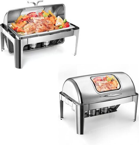 9 Qt Electric Chafing Dish Buffet Set, with Roll Top Viewing Lid, Stainless Steel Food Warming Tray, for Parties, Dinners and Catering, 1PACK in Saudi Arabia