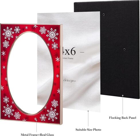 eletecpro Christmas Picture Frame 4x6 with Real Glass Cover, Enamel Photo Frame for Wall or Tabletop Horizontal or Vertical Display, Ideal for Christmas Party, Holiday, Oval, 1 Pack in Saudi Arabia