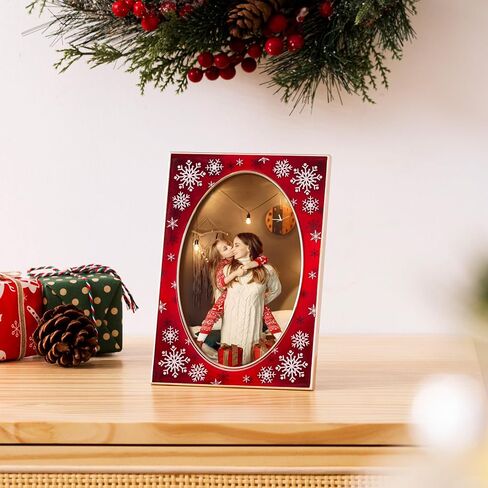 eletecpro Christmas Picture Frame 4x6 with Real Glass Cover, Enamel Photo Frame for Wall or Tabletop Horizontal or Vertical Display, Ideal for Christmas Party, Holiday, Oval, 1 Pack in Saudi Arabia