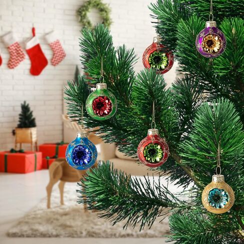 9 قطع زينة كرة عاكسة لعيد الميلاد، 1.6 بوصة زينة عاكسة زجاجية معلقة، كرة عاكسة زجاجية متعددة الألوان لتزيين شجرة عيد الميلاد العتيقة وديكور ترتيب الزهور in Kuwait