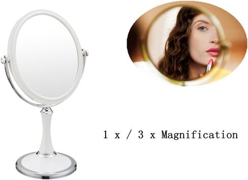 Tabletop Makeup Mirror, Portable Two Sided 1X & 3X Magnifying Mirror, Light-Weight Magnified Vanity Mirror with 360 Degree Swivel, ABS Plastic, White in Saudi Arabia