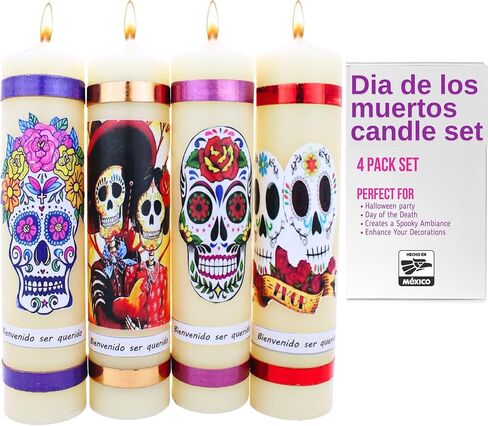 Halloween Candles Set of 4 Slow Burning Made of Premium Wax - Candles Dia de Los Muertos Candles - Day of The Dead Decorations for Altar - Dia de Muertos Decorations - Dia de Los Muertos Altar in Saudi Arabia