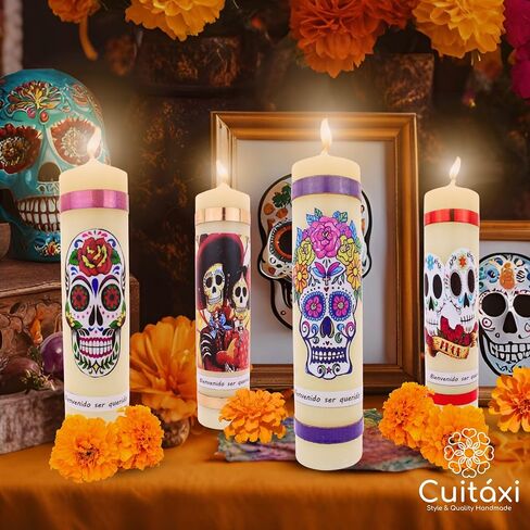 Halloween Candles Set of 4 Slow Burning Made of Premium Wax - Candles Dia de Los Muertos Candles - Day of The Dead Decorations for Altar - Dia de Muertos Decorations - Dia de Los Muertos Altar in Saudi Arabia