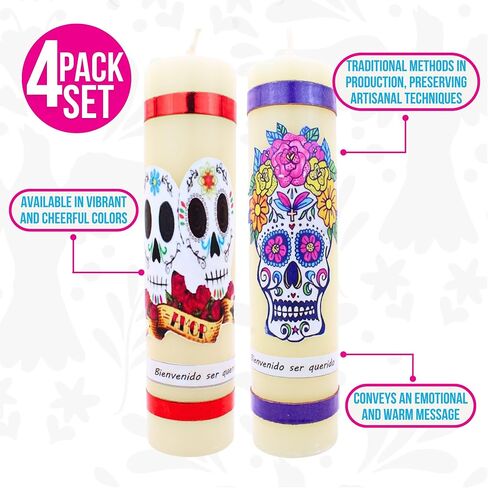 Halloween Candles Set of 4 Slow Burning Made of Premium Wax - Candles Dia de Los Muertos Candles - Day of The Dead Decorations for Altar - Dia de Muertos Decorations - Dia de Los Muertos Altar in Saudi Arabia