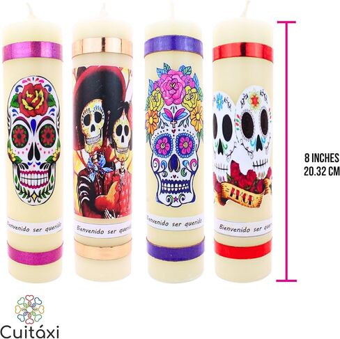 Halloween Candles Set of 4 Slow Burning Made of Premium Wax - Candles Dia de Los Muertos Candles - Day of The Dead Decorations for Altar - Dia de Muertos Decorations - Dia de Los Muertos Altar in Saudi Arabia