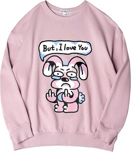 Graphic Crewneck Sweatshirts for Men, 100% Cotton Pullover Sweatshirt Mens Graphic Sweatshirts No Hood Funny Bunny Pink in Saudi Arabia