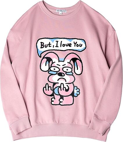 Graphic Crewneck Sweatshirts for Men, 100% Cotton Pullover Sweatshirt Mens Graphic Sweatshirts No Hood Funny Bunny Pink in Saudi Arabia
