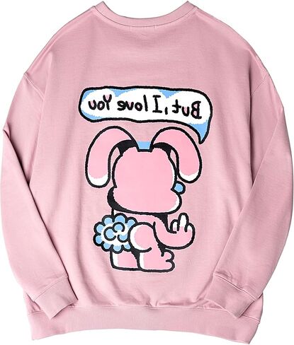 Graphic Crewneck Sweatshirts for Men, 100% Cotton Pullover Sweatshirt Mens Graphic Sweatshirts No Hood Funny Bunny Pink in Saudi Arabia