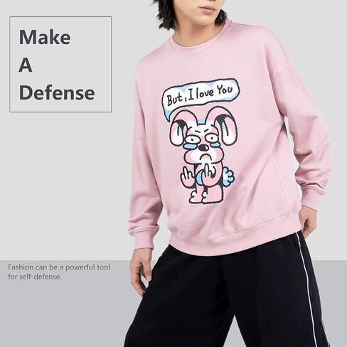 Graphic Crewneck Sweatshirts for Men, 100% Cotton Pullover Sweatshirt Mens Graphic Sweatshirts No Hood Funny Bunny Pink in Saudi Arabia