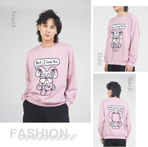 Graphic Crewneck Sweatshirts for Men, 100% Cotton Pullover Sweatshirt Mens Graphic Sweatshirts No Hood Funny Bunny Pink in Saudi Arabia