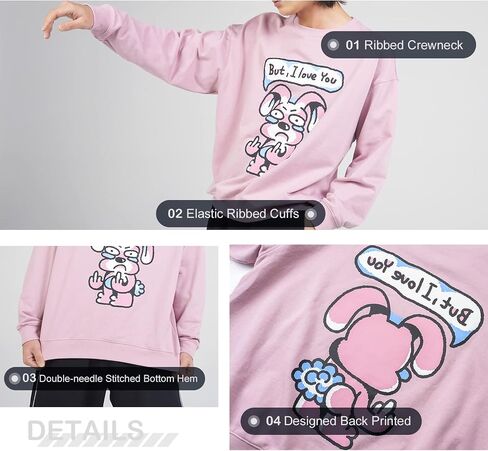 Graphic Crewneck Sweatshirts for Men, 100% Cotton Pullover Sweatshirt Mens Graphic Sweatshirts No Hood Funny Bunny Pink in Saudi Arabia