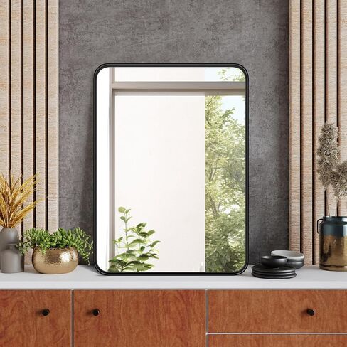 22 x 30 Inch Bathroom Mirror for Wall, Black Metal Framed Vanity Mirror for Over Sink, Matte Rounded Rectangle Wall Mirror, Modern Decorative for Bathroom, Farmhouse, Hangs Vertically or Horizontally in Saudi Arabia