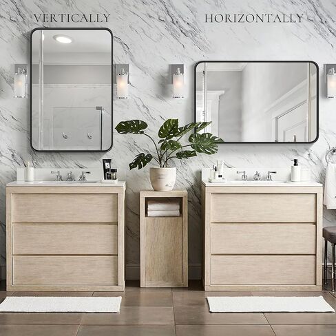 22 x 30 Inch Bathroom Mirror for Wall, Black Metal Framed Vanity Mirror for Over Sink, Matte Rounded Rectangle Wall Mirror, Modern Decorative for Bathroom, Farmhouse, Hangs Vertically or Horizontally in Saudi Arabia
