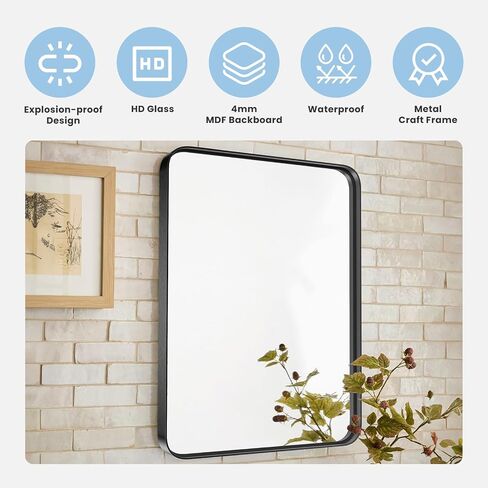 22 x 30 Inch Bathroom Mirror for Wall, Black Metal Framed Vanity Mirror for Over Sink, Matte Rounded Rectangle Wall Mirror, Modern Decorative for Bathroom, Farmhouse, Hangs Vertically or Horizontally in Saudi Arabia