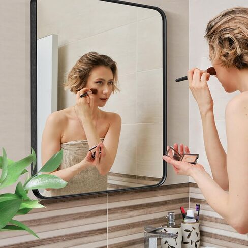22 x 30 Inch Bathroom Mirror for Wall, Black Metal Framed Vanity Mirror for Over Sink, Matte Rounded Rectangle Wall Mirror, Modern Decorative for Bathroom, Farmhouse, Hangs Vertically or Horizontally in Saudi Arabia