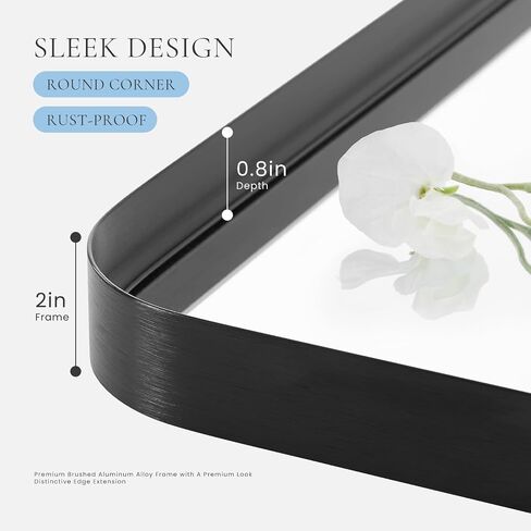 22 x 30 Inch Bathroom Mirror for Wall, Black Metal Framed Vanity Mirror for Over Sink, Matte Rounded Rectangle Wall Mirror, Modern Decorative for Bathroom, Farmhouse, Hangs Vertically or Horizontally in Saudi Arabia