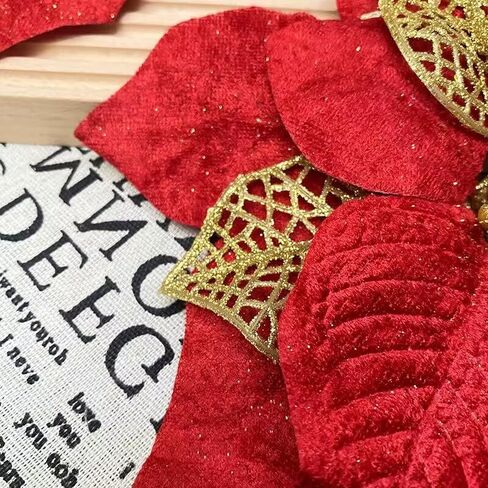 YYCRAFT 12pcs Silk Shinning Sprakled Glitter Poinsettia Artificial Flower for Xmas Tree Christmas Decorations(Cream/Gold,8 Inch) in Kuwait