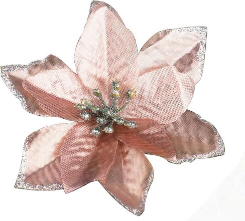 YYCRAFT 12pcs Silk Shinning Sprakled Glitter Poinsettia Artificial Flower for Xmas Tree Christmas Decorations(Cream/Gold,8 Inch) in Kuwait