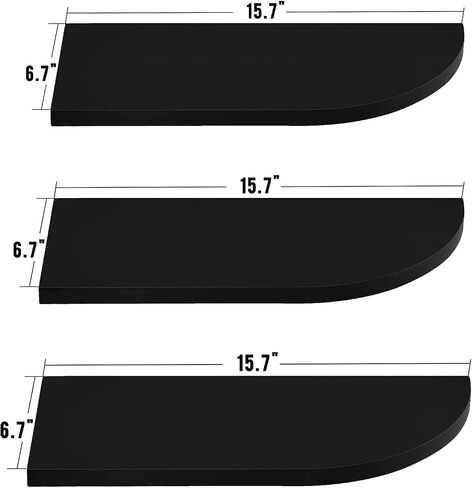 WELLAND Floating Corner Shelves Wall Mounted Display Shelf Set of 3 for Bathroom, Bedroom, Living Room, Kitchen, Office and More(Black) in Kuwait