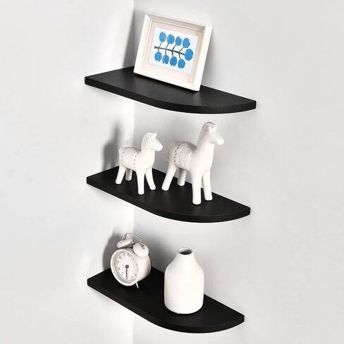 WELLAND Floating Corner Shelves Wall Mounted Display Shelf Set of 3 for Bathroom, Bedroom, Living Room, Kitchen, Office and More(Black) in Kuwait