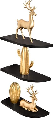 WELLAND Floating Corner Shelves Wall Mounted Display Shelf Set of 3 for Bathroom, Bedroom, Living Room, Kitchen, Office and More(Black) in Kuwait