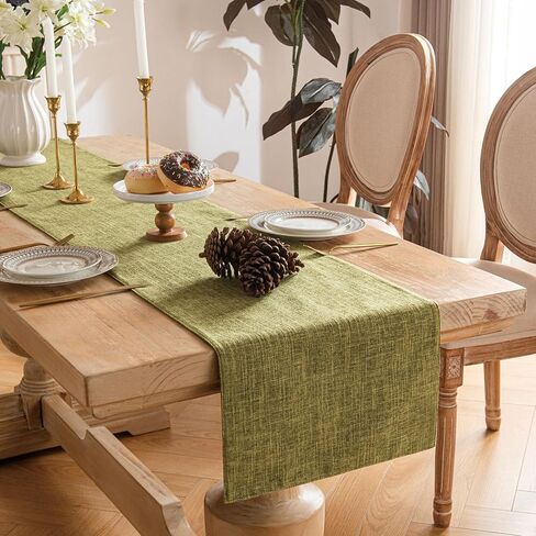 Double Layer Faux Linen Table Runner 14 x 72 Inches Farmhouse Table Runners Elegant and Durable Table Decor for Dining Room, Weddings, Woven Boho Table Runner, Dark Gray in Saudi Arabia
