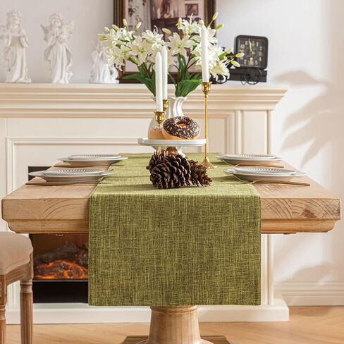 Double Layer Faux Linen Table Runner 14 x 72 Inches Farmhouse Table Runners Elegant and Durable Table Decor for Dining Room, Weddings, Woven Boho Table Runner, Dark Gray in Saudi Arabia