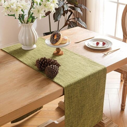 Double Layer Faux Linen Table Runner 14 x 72 Inches Farmhouse Table Runners Elegant and Durable Table Decor for Dining Room, Weddings, Woven Boho Table Runner, Dark Gray in Saudi Arabia