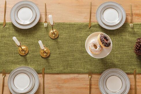 Double Layer Faux Linen Table Runner 14 x 72 Inches Farmhouse Table Runners Elegant and Durable Table Decor for Dining Room, Weddings, Woven Boho Table Runner, Dark Gray in Saudi Arabia
