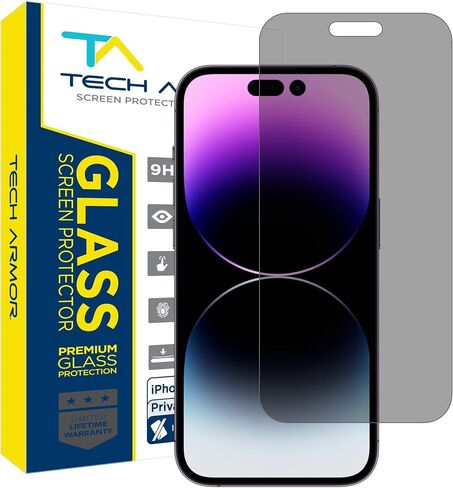 Tech Armor Privacy Screen Protector for iPhone 15 Pro 6.1 inch - Ballistic Tempered Glass, Anti-Spy, Case Friendly, Easy Installation, Bubble Free, Touch Support, 1 Pack in Saudi Arabia