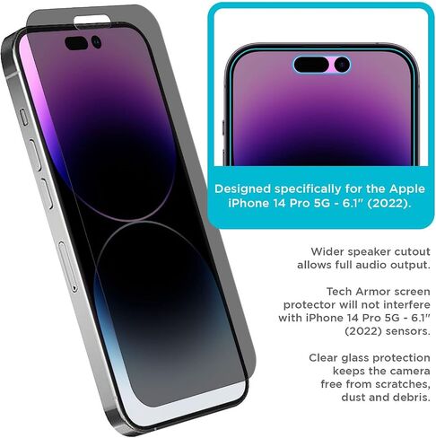 Tech Armor Privacy Screen Protector for iPhone 15 Pro 6.1 inch - Ballistic Tempered Glass, Anti-Spy, Case Friendly, Easy Installation, Bubble Free, Touch Support, 1 Pack in Saudi Arabia