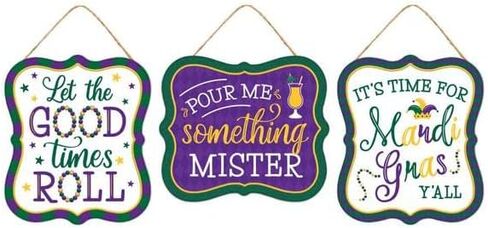 Mardi Gras Signs | Set of 3 | 7 X 6 inch | Wreath Embellishment or Hanging Signs in Saudi Arabia