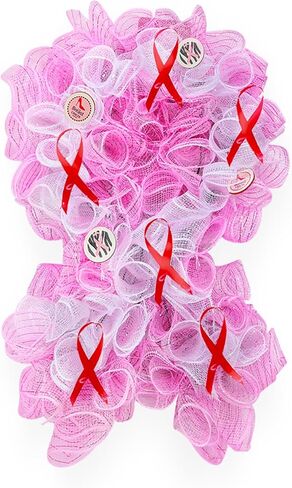 Hotop 15.7 Inch Breast Cancer Awareness Wreath Pink White Door Hanging Wreath Breast Cancer Awareness Front Door Hanging Decoration for Indoor Outdoor Survivor Party Supply Gift Home Wall Decor in Saudi Arabia