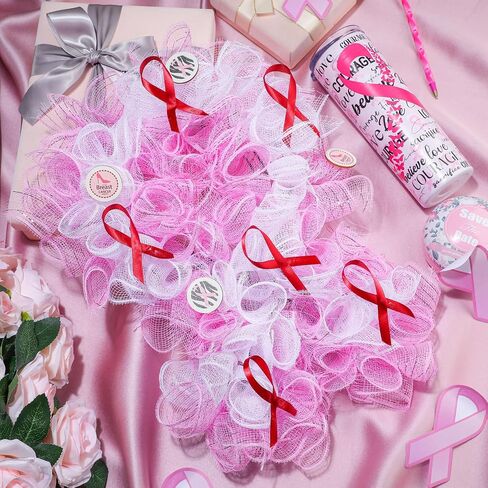 Hotop 15.7 Inch Breast Cancer Awareness Wreath Pink White Door Hanging Wreath Breast Cancer Awareness Front Door Hanging Decoration for Indoor Outdoor Survivor Party Supply Gift Home Wall Decor in Saudi Arabia